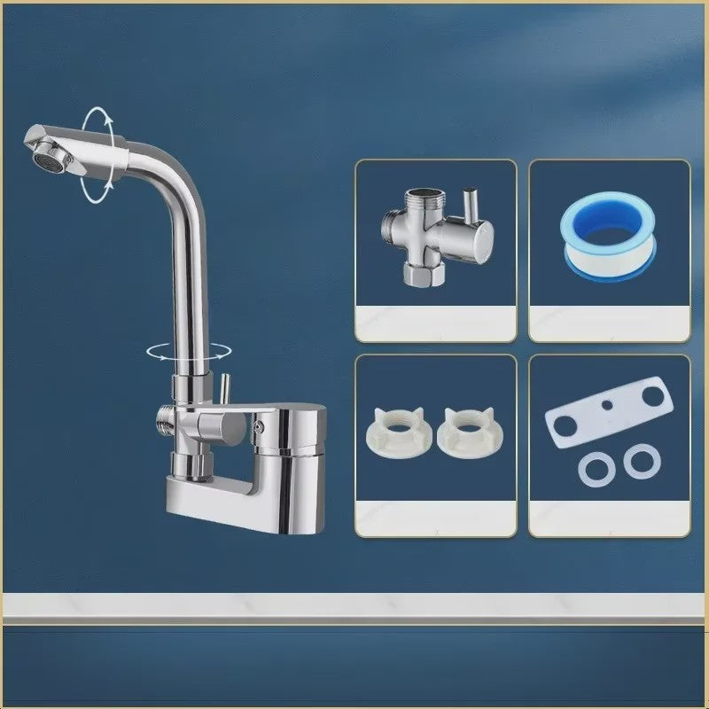 Chrome Wastafelkraan met Douchekop - Multifunctioneel, Warm & Koud, Enkelhendel, Dekmontage