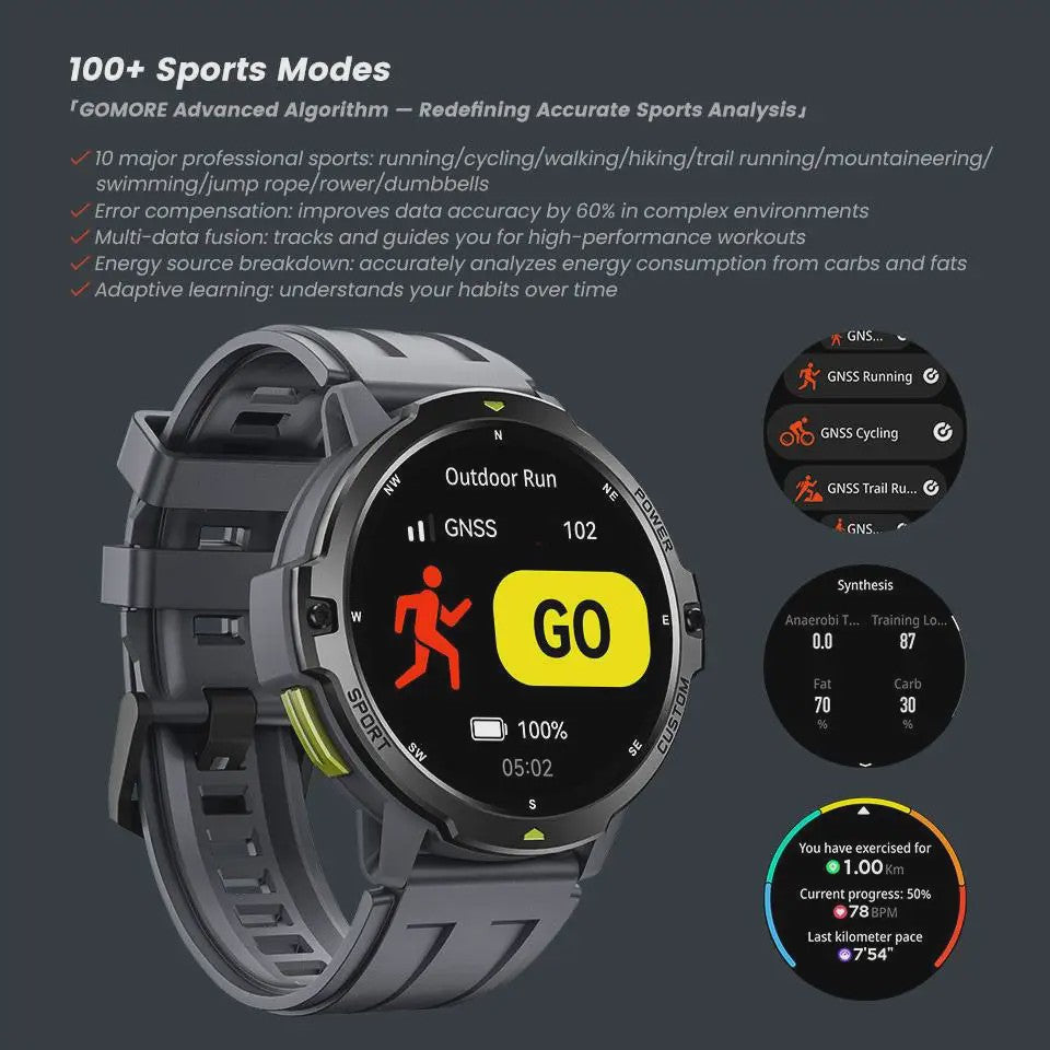 LEADOYS C31 GPS Smartwatch Heren - Outdoor Fitness, Zwemmen & Hardlopen met Hartslagmeter