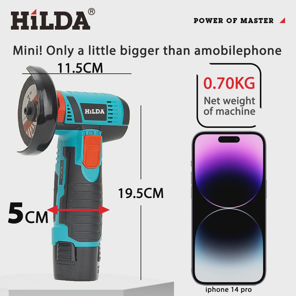 HILDA 12V Mini Haakse Slijper - Snoerloos, Oplaadbaar voor Slijpen, Polijsten & Snijden