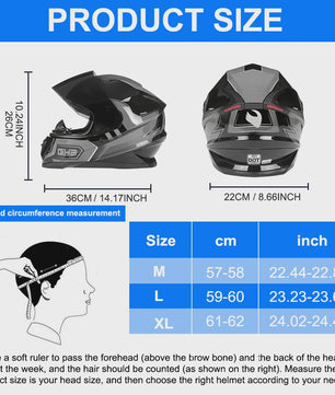 Modulaire Motorhelm Grijs Blauw - DOT Goedgekeurd Flip-Up Full Face Helm