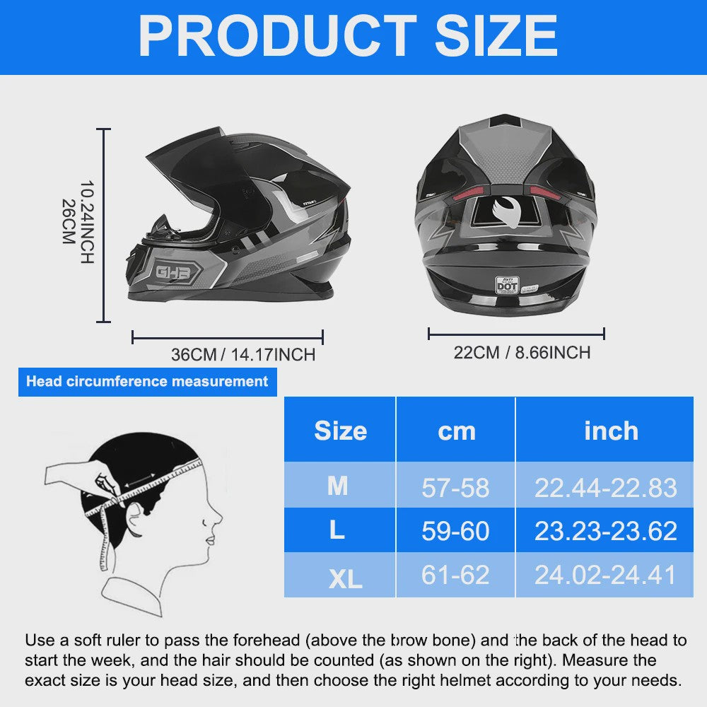 Modulaire Motorhelm Grijs Blauw - DOT Goedgekeurd Flip-Up Full Face Helm