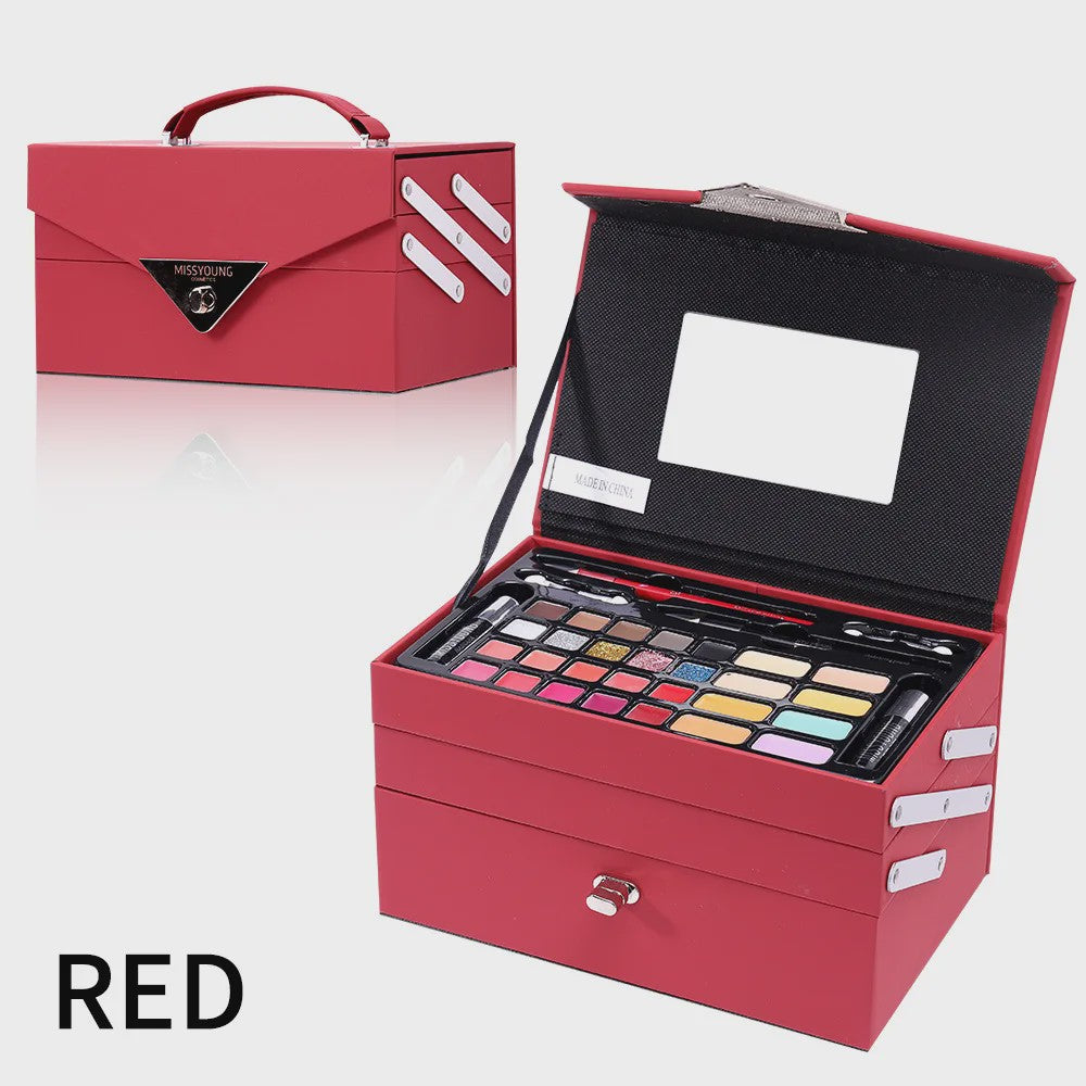 Complete Make-up Koffer Set: Oogschaduw, Lippenstift, Liner & Blush voor Elk Moment