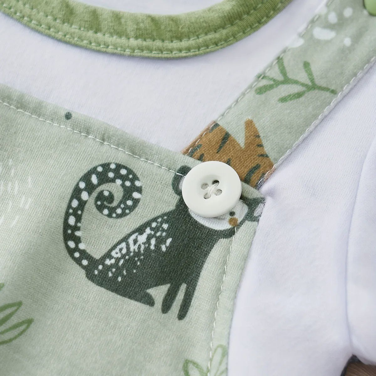 Schattige Baby Jongens Romper met Dierenprint - Faux Twee-delig met Korte Mouwen voor Pasgeborenen