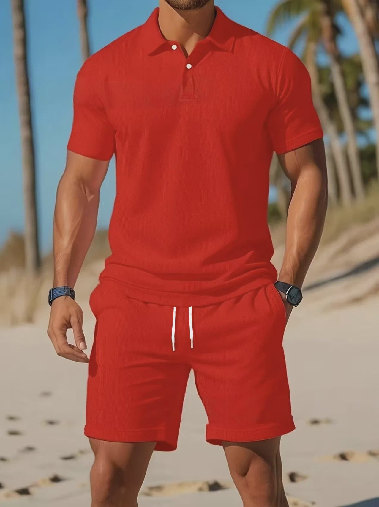Zomerse Heren Polo Shirt en Mesh Shorts Set - Casual & Ademend - Plus Size