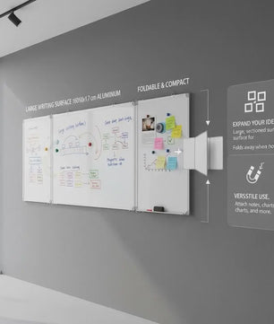 Magnetisch Whiteboard 3 Paneel Klapbaar 160x50 cm Aluminium Frame - Ideaal voor Kantoor, School & Thuis