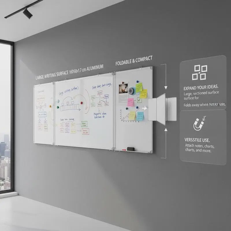 Magnetisch Whiteboard 3 Paneel Klapbaar 160x50 cm Aluminium Frame - Ideaal voor Kantoor, School & Thuis