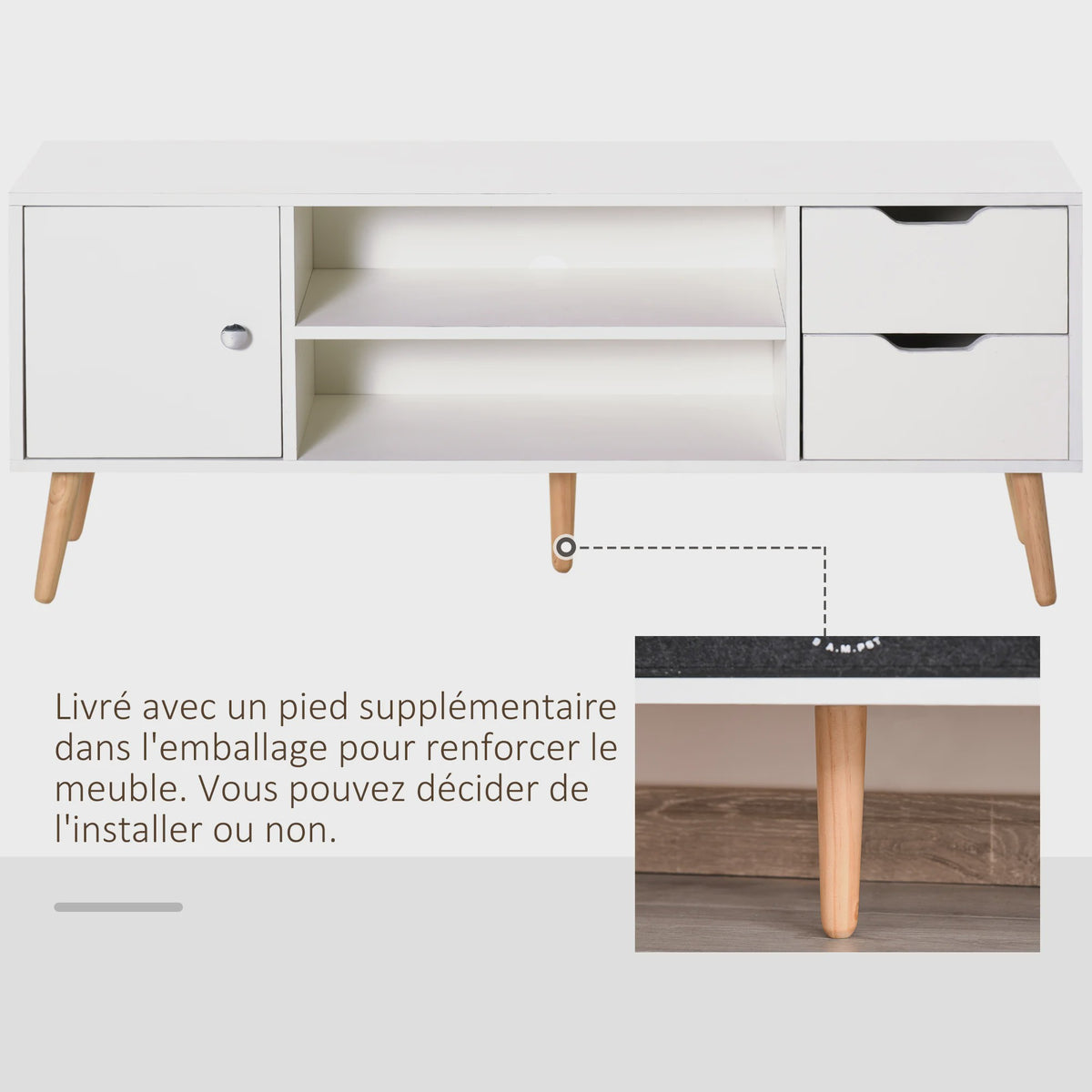 Scandinavisch TV-meubel met Opbergruimte, 2 Nissen en 2 Lades - Wit/Houtkleur
