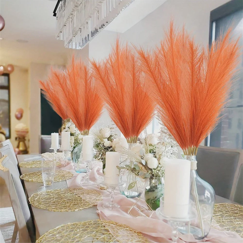 Set van 5, 10 of 20 Oranje Kunst Pampasgras Takken - 55cm Hoge Pluche Decoratie