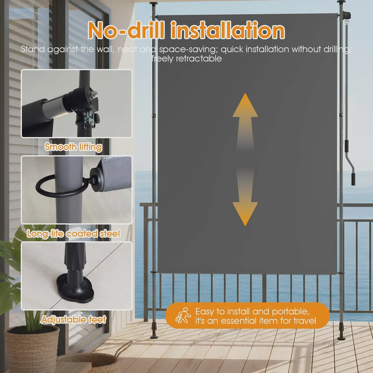 Verticale Buitenzonwering Balkon - Geen Boren Nodig - Met Handzwengel - Privacy & Zon/Windbescherming