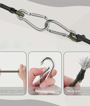 2x Elastisch Touw met Aluminium Haak - 8mm Schokabsorberend Bindtouw voor Outdoor & Camping