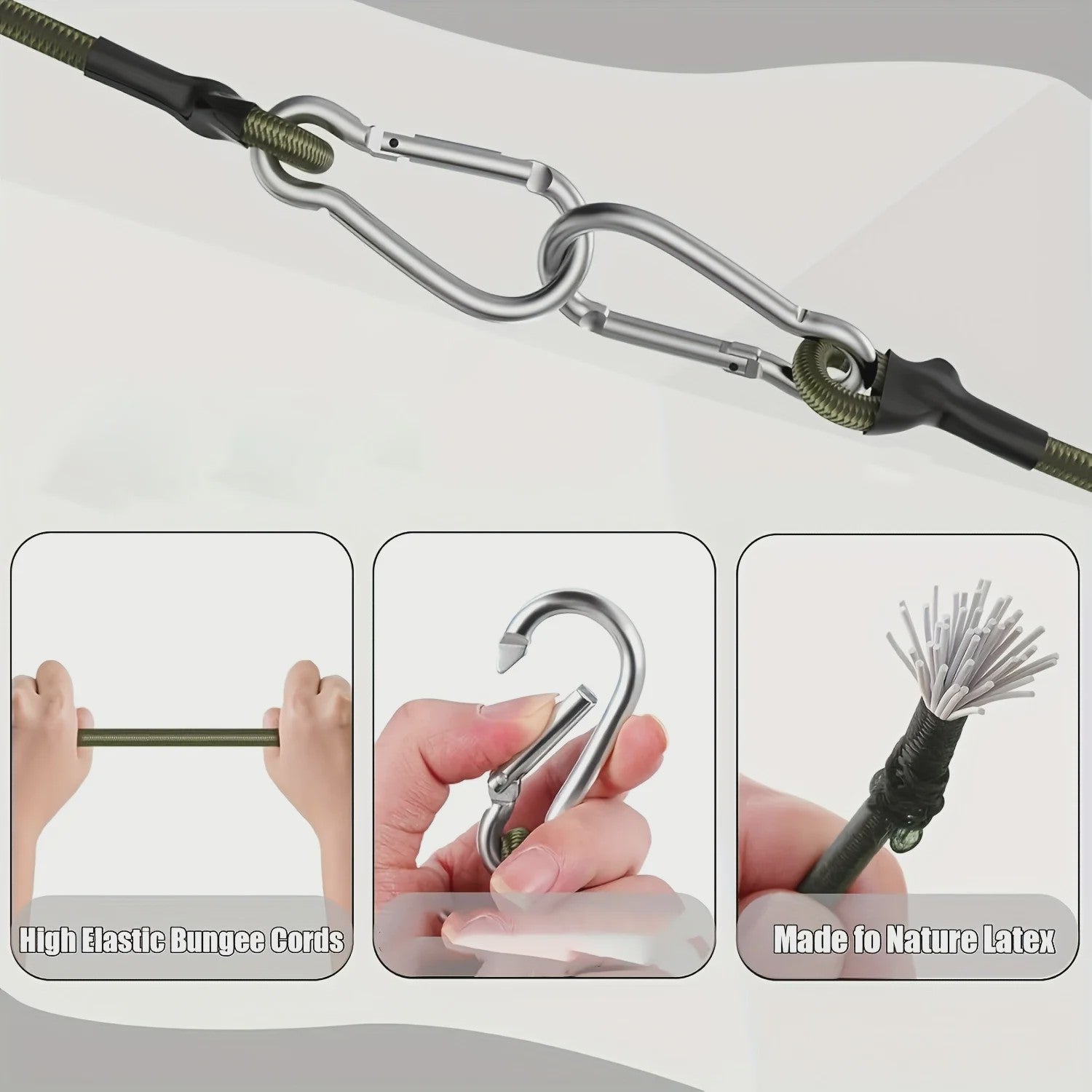 2x Elastisch Touw met Aluminium Haak - 8mm Schokabsorberend Bindtouw voor Outdoor & Camping