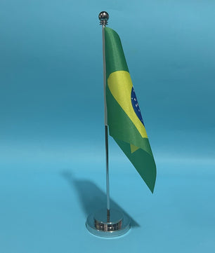 Bureauvlag Brazilië 14x21cm - Polyester Nationale Vlag met Standaard