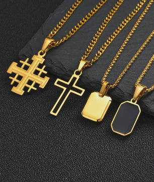 Stijlvolle Gouden Heren Ketting met Kruis Hanger - Roestvrij Staal, Vintage Mode Sieraden