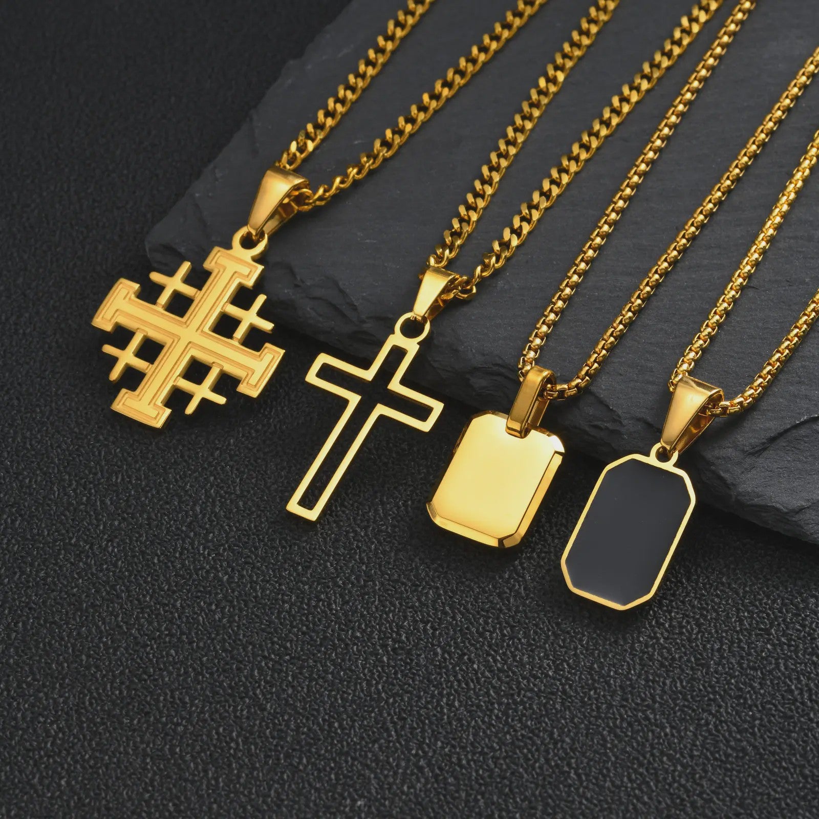 Stijlvolle Gouden Heren Ketting met Kruis Hanger - Roestvrij Staal, Vintage Mode Sieraden