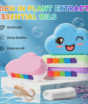Regenboog Badbommen Set voor Kinderen - Handgemaakt, 4 Stuks, Cadeau voor Meisjes en Jongens