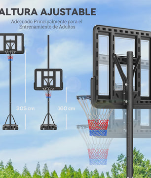HOMCOM Basketbalpaal Verstelbaar 220-365 cm Zwart - Outdoor Basketbalring