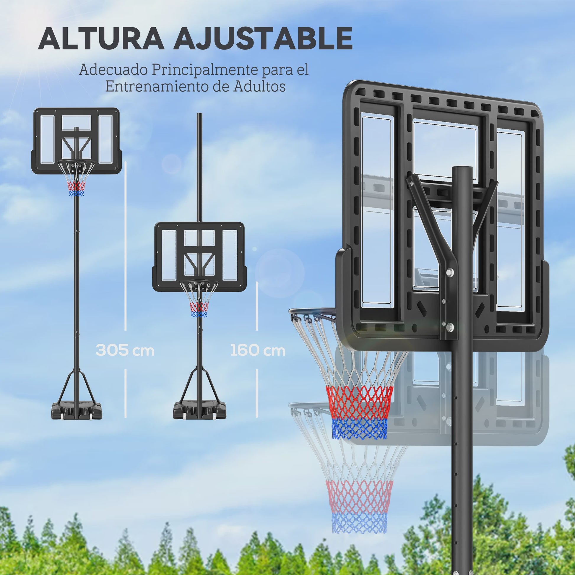 HOMCOM Basketbalpaal Verstelbaar 220-365 cm Zwart - Outdoor Basketbalring