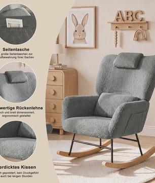 Luxe Schommelstoel met Voetenbank en Hoofdsteun - Comfortabele Fauteuil met Zijvak