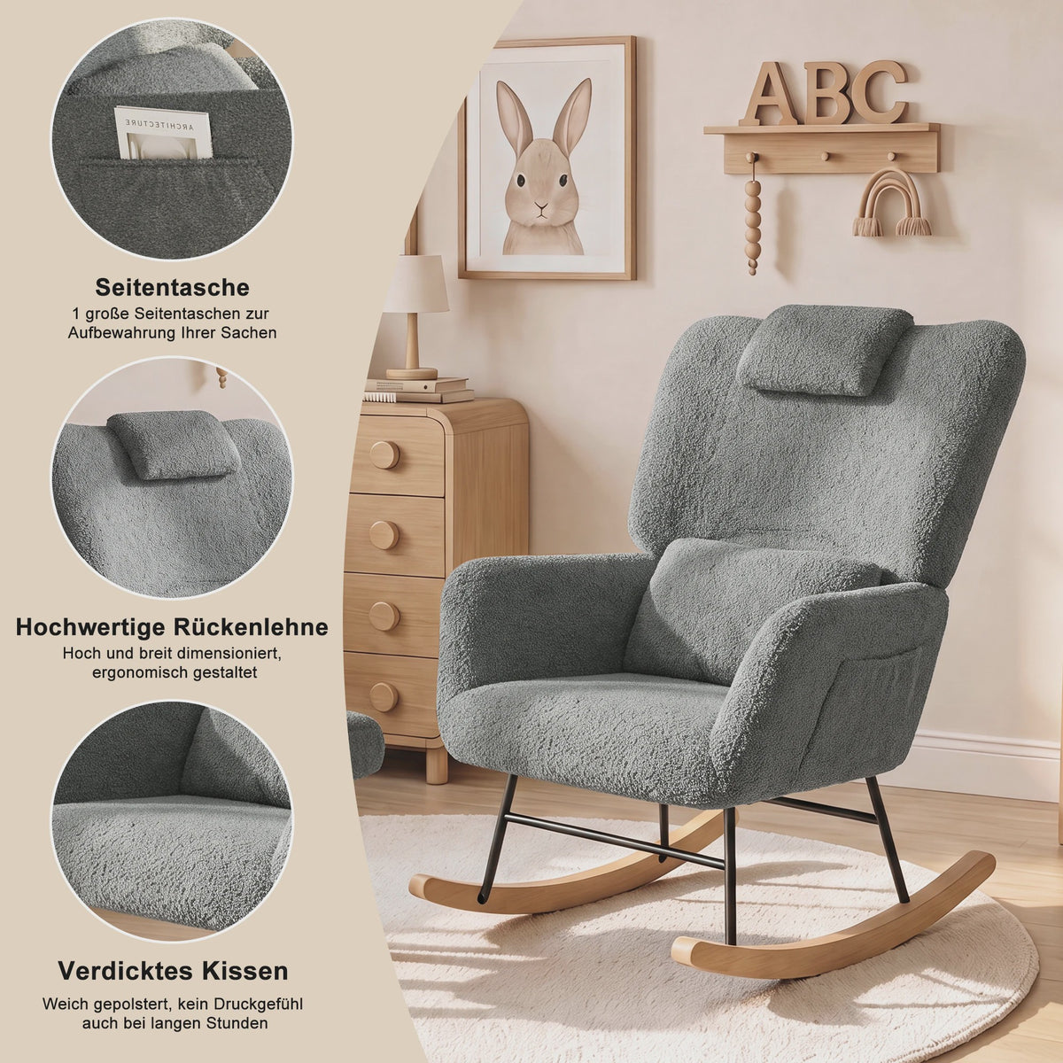 Luxe Schommelstoel met Voetenbank en Hoofdsteun - Comfortabele Fauteuil met Zijvak
