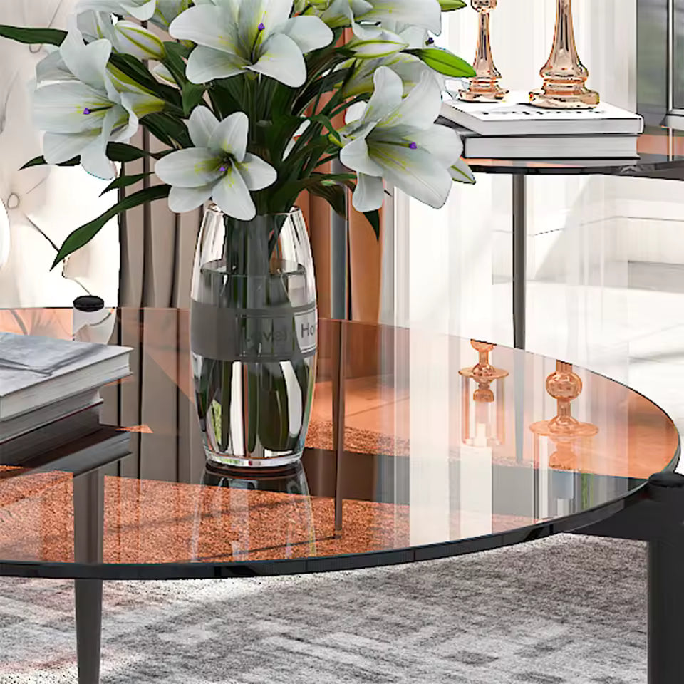 Glazen salontafel 80 cm – modern met zwart metalen poten