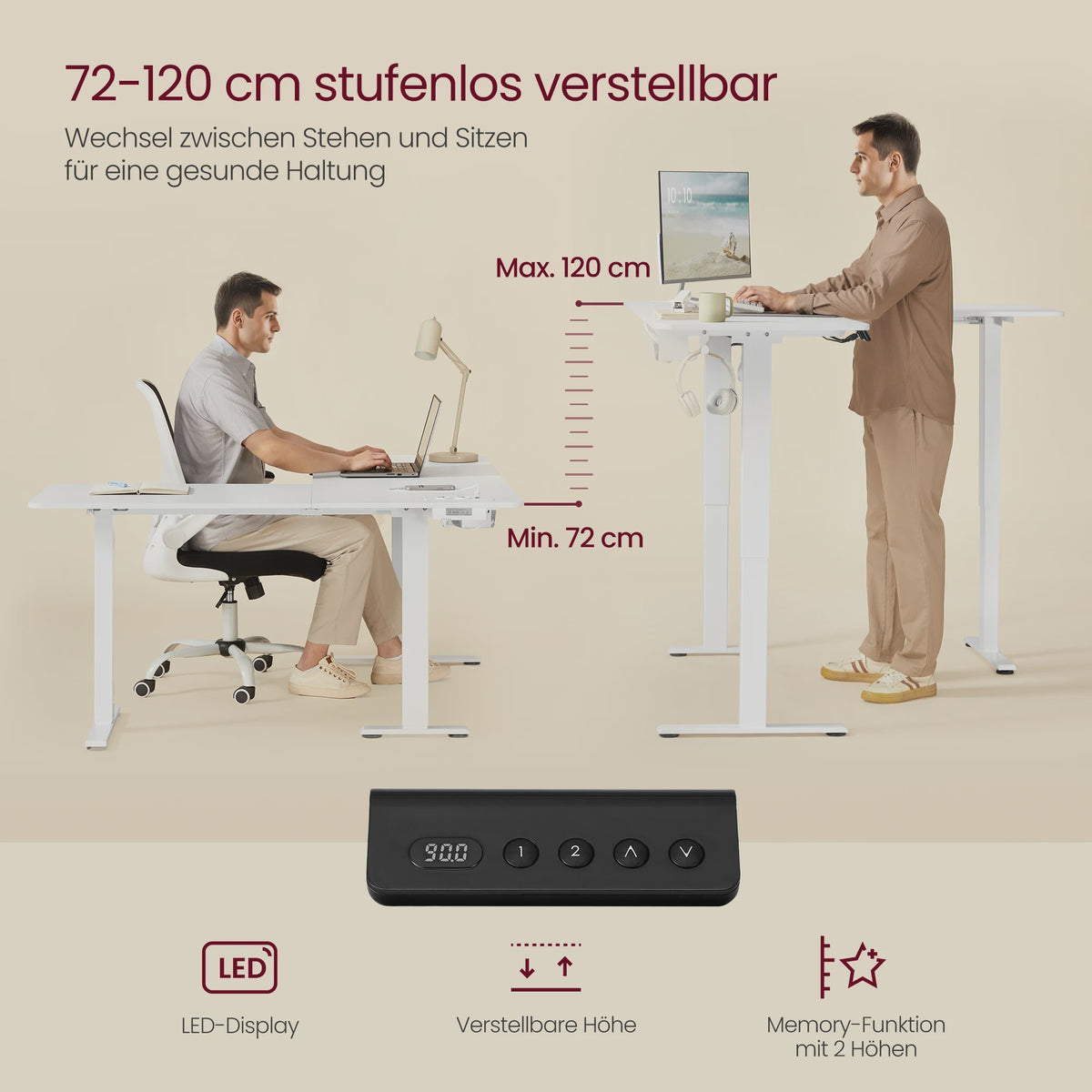 Elektrisch In Hoogte Verstelbaar L-Bureau met Laadstation - 140x160 cm