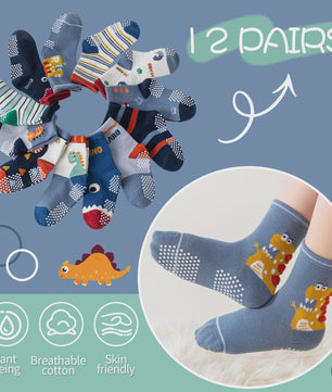 12 Paar Babysokken Jongens met Antislip - Katoen, Zacht & Veilig