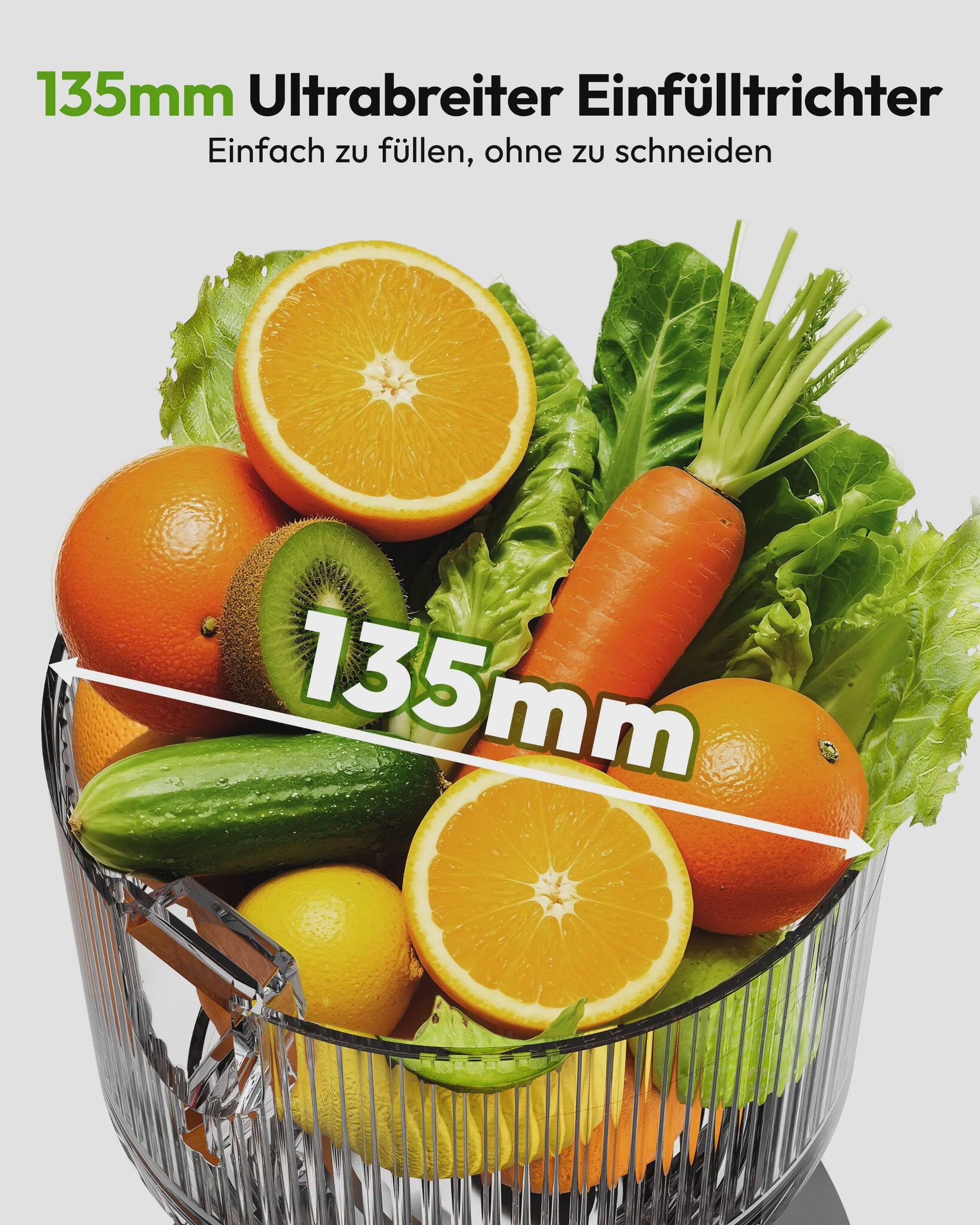 Koude pers slowjuicer met 135mm vulschacht, 220W, 0.7L, 3-voudig filtersysteem - Zwart