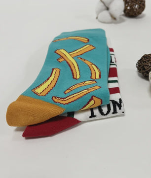 Grappige Sokken met Frietjes & Ketchup Print - Unisex Mid-Calf Sokken
