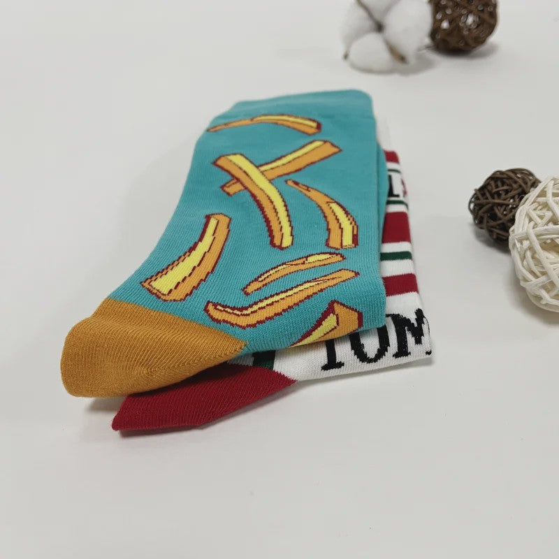 Grappige Sokken met Frietjes & Ketchup Print - Unisex Mid-Calf Sokken