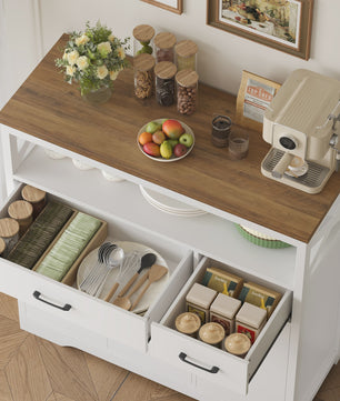 Stijlvol Wit Sideboard met 2 Lades en 3 Deuren - Buffetkast voor Woon- en Eetkamer