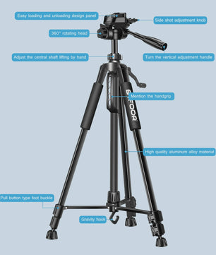 Professionele Aluminium Camera Statief 140cm - Verstelbaar & Draagbaar voor DSLR, Spiegelreflex en Smartphone