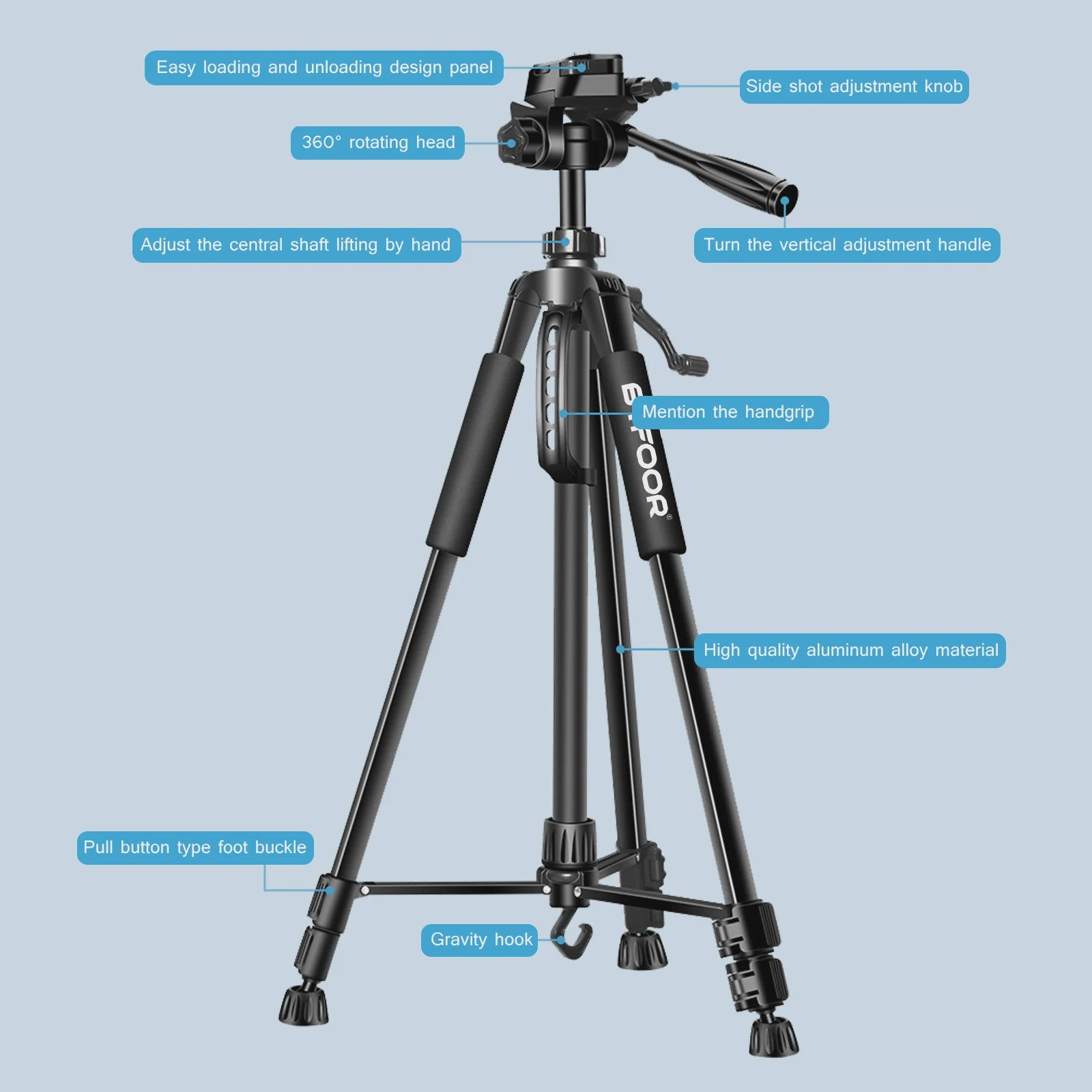 Professionele Aluminium Camera Statief 140cm - Verstelbaar & Draagbaar voor DSLR, Spiegelreflex en Smartphone