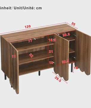 Modern Houten Sideboard met Golfdeuren - 120x35x80 cm - Handgreeploos, Verstelbare Planken