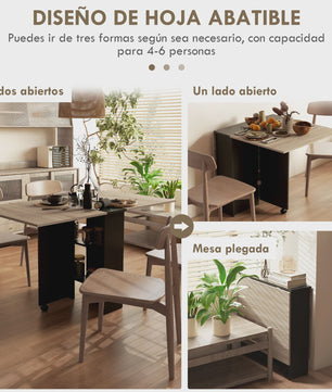 Homcom Multifunctionele Klaptafel met Uitklapbare Bladen - 140x75x74 cm - Naturel/Zwart