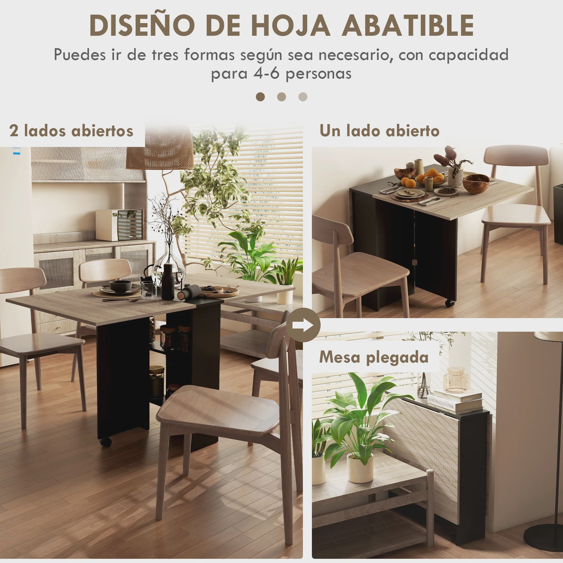 Homcom Multifunctionele Klaptafel met Uitklapbare Bladen - 140x75x74 cm - Naturel/Zwart