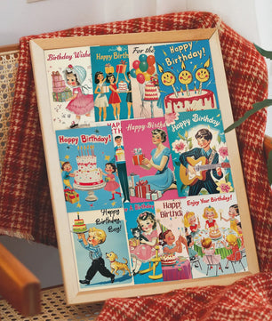 20x Vintage Verjaardagskaarten - Retro Mid-Century Wenskaarten, Uitnodigingen & Decoratie