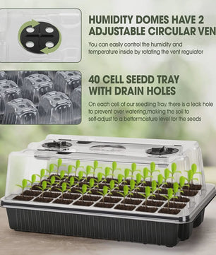 Kweekbak met 40 Cellen, Vochtdome en 2 LED Groeilampen - Complete Zaadstarter Kit