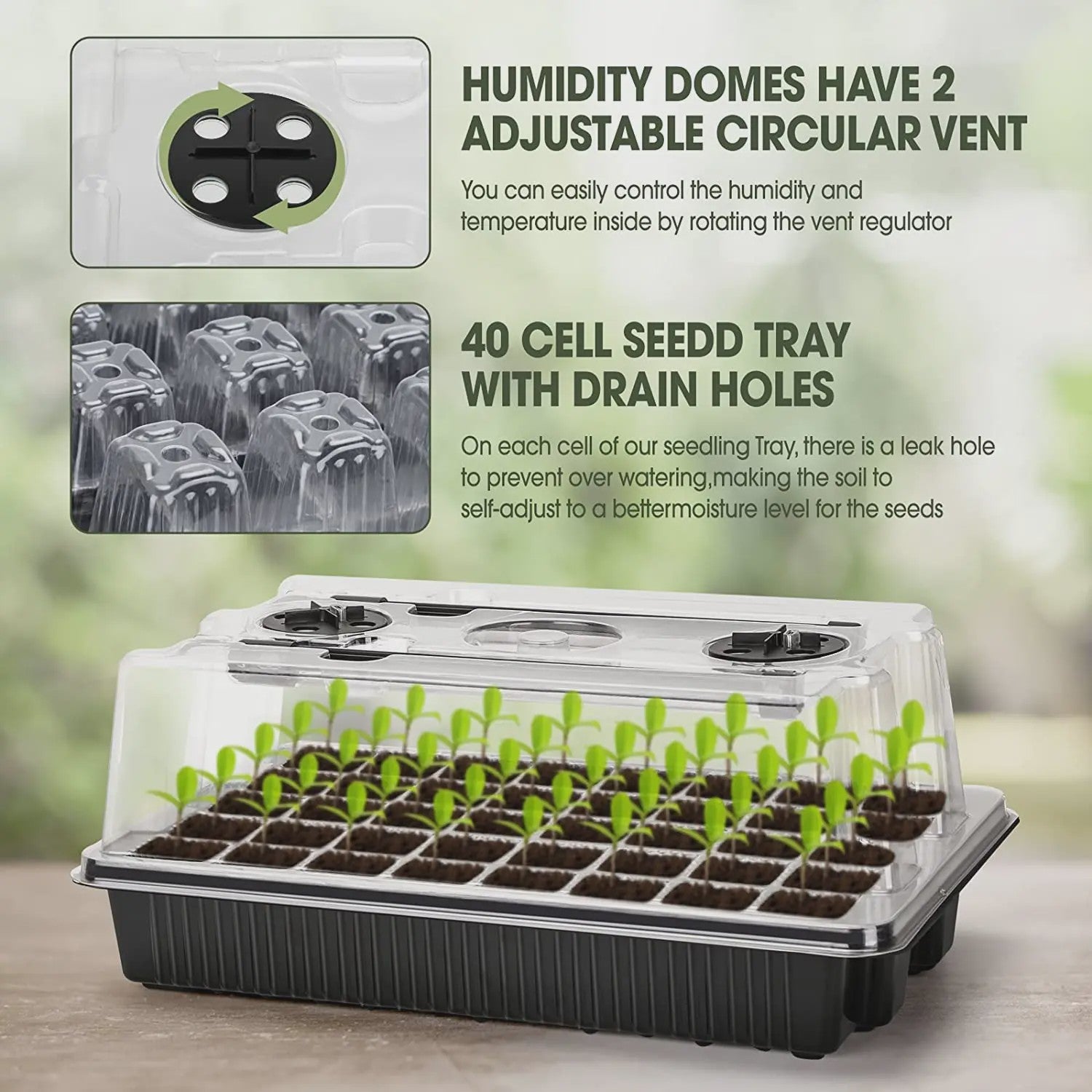 Kweekbak met 40 Cellen, Vochtdome en 2 LED Groeilampen - Complete Zaadstarter Kit