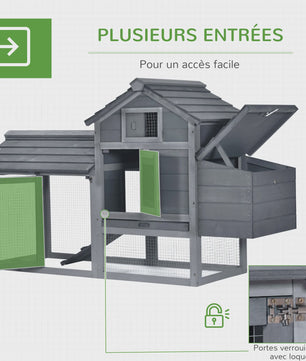 PawHut Kippenhok Cottage met Verhoogd Frame - 150.5x54x87 cm