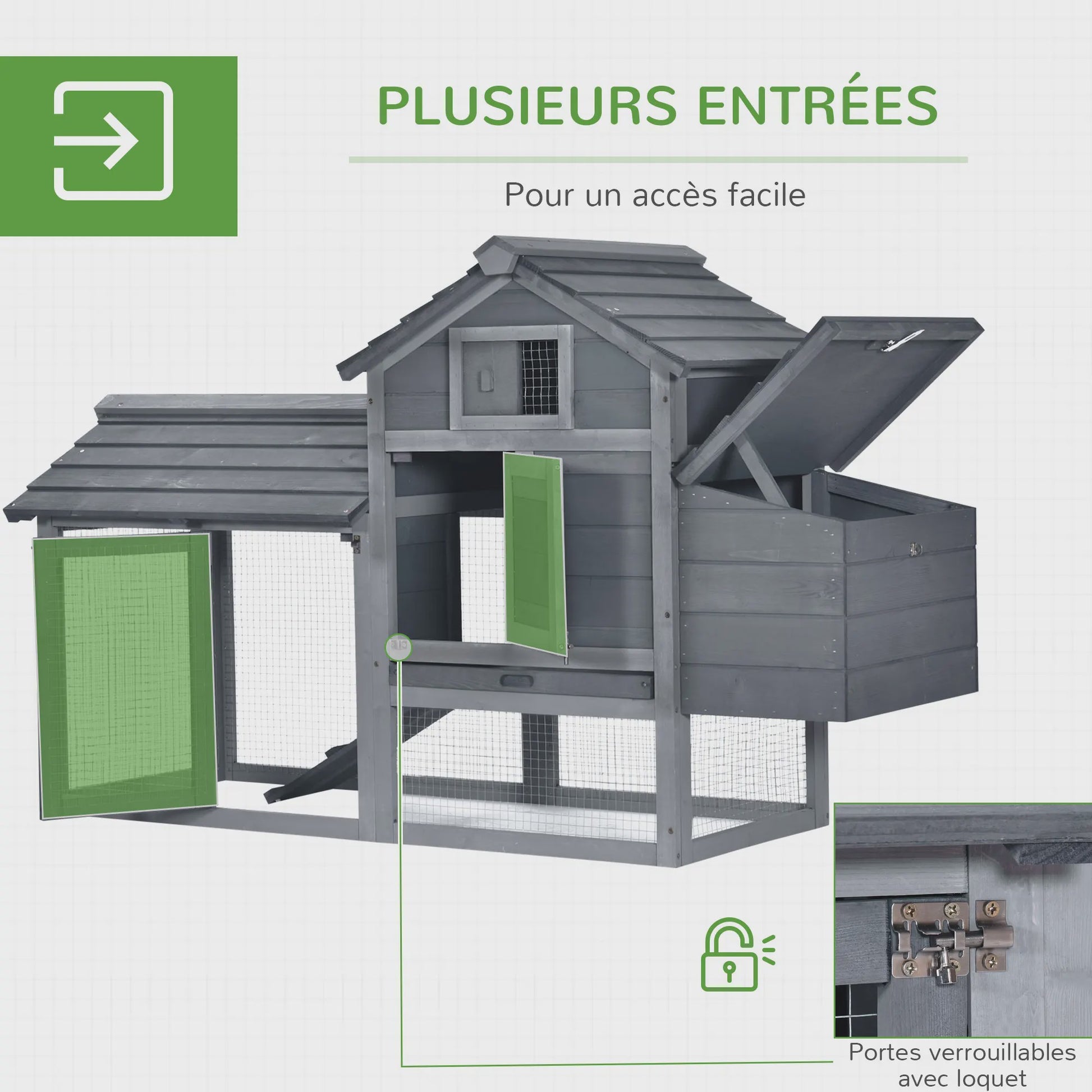 PawHut Kippenhok Cottage met Verhoogd Frame - 150.5x54x87 cm