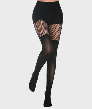 Zwarte Visnet Panty met Jarretellen en Holle Ontwerp - Sexy Nachtclub & Dans Tights