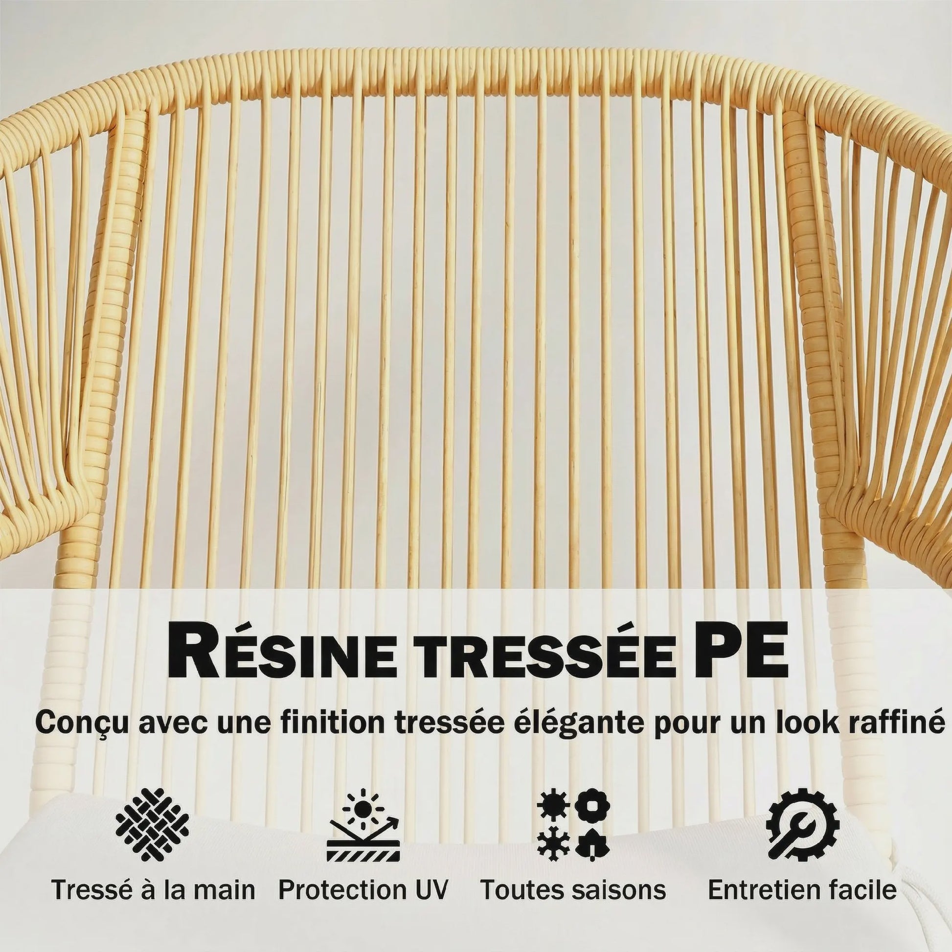Outsunny Balkon Bistro Set - 3 Delig met 2 Comfortabele Stoelen en Glazen Tafel - Beige