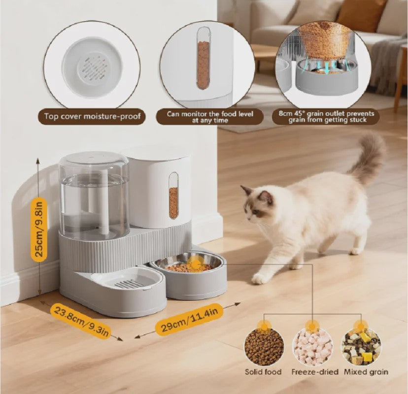 Automatische Voer- en Waterdispenser voor Katten & Honden - 2.4L Droogvoer & 2.6L Water
