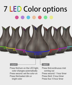 Aroma Diffuser met Houtnerf Design, 7 Kleuren LED en Afstandsbediening