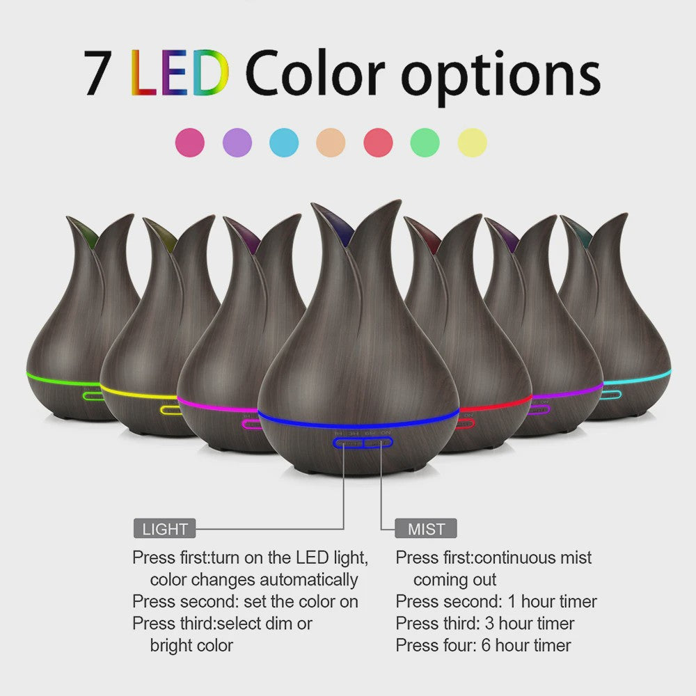 Aroma Diffuser met Houtnerf Design, 7 Kleuren LED en Afstandsbediening