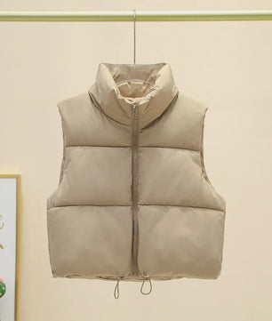Dames Mouwloos Winter Vest - Warm & Stijlvol Gevuld Kort Jasje met Opstaande Kraag