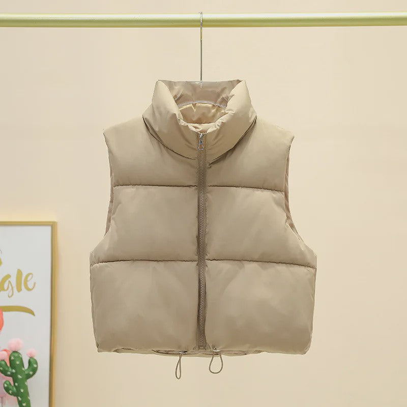 Dames Mouwloos Winter Vest - Warm & Stijlvol Gevuld Kort Jasje met Opstaande Kraag