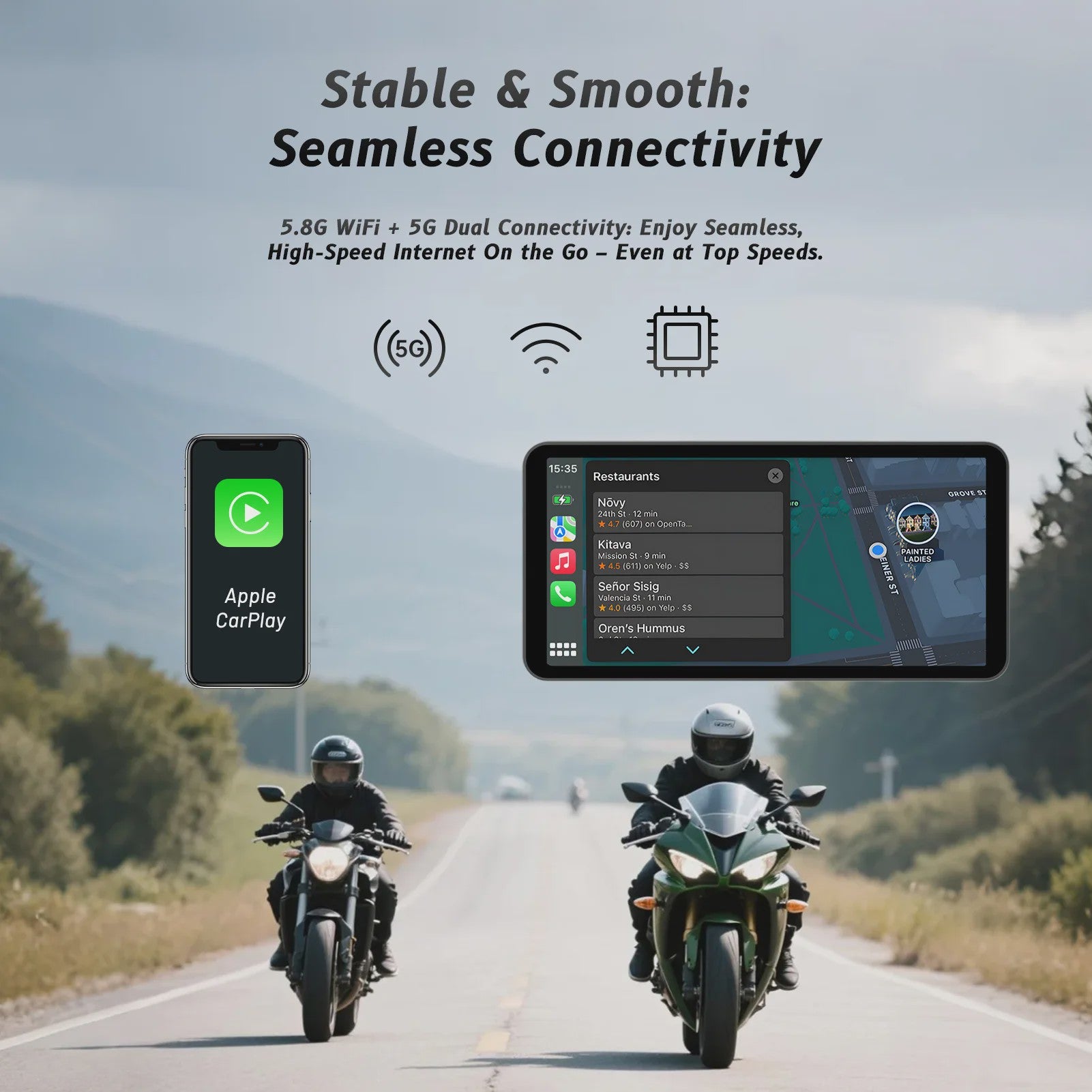 6-Inch Motorfiets Smart Display met Draadloze CarPlay & Android Auto