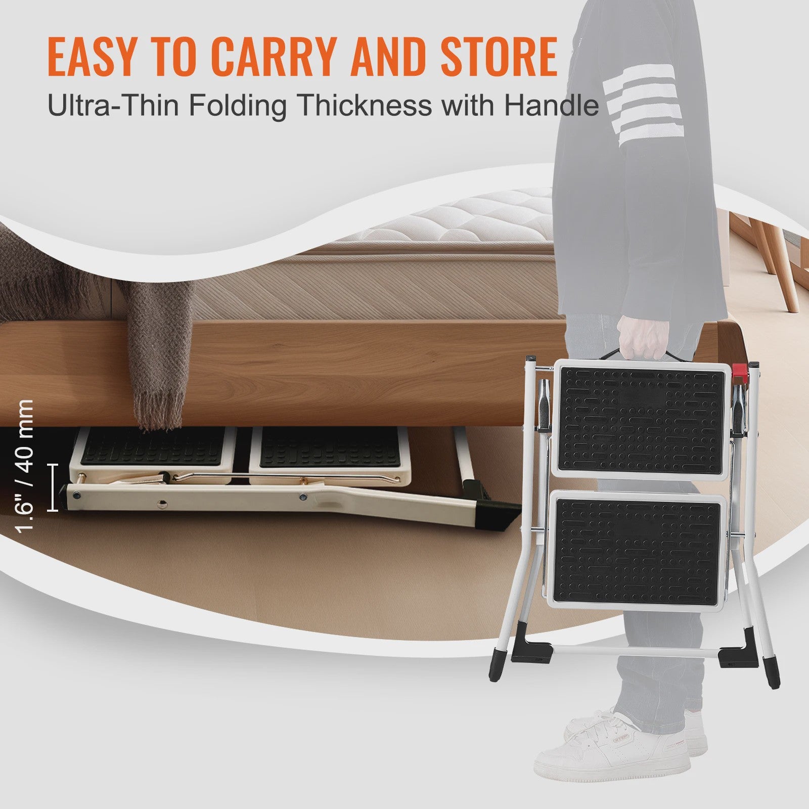 Opvouwbare 2-treden trapkruk met anti-slip pedalen en hoge draagkracht (150 kg)