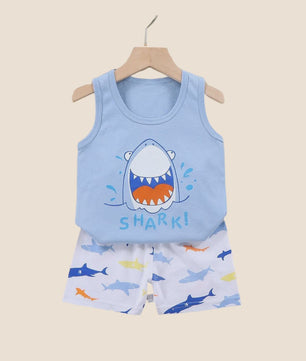 Zomer Set Kinderen: Katoenen Mouwloos Vest & Shorts met Leuke Prints